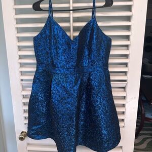 Lulu's Shimmering Cobalt Blue Spaghetti-Strap Party Dress